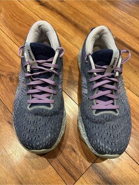 Asics Women's Gel Nimbus 24 Navy and Lavender Knit Running Shoes Size 10